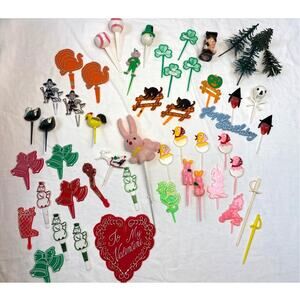 Vintage Cupcake Topper Picks Holidays Easter Christmas Lot of 52 Pcs 1950s-80s